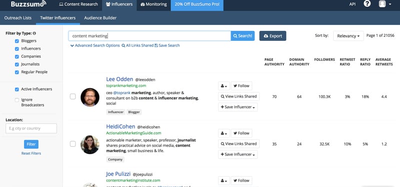 BuzzSumo influencer identification