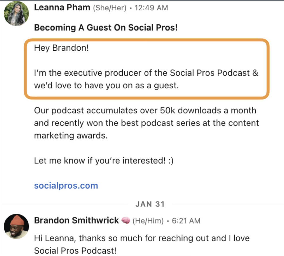 recruiting a podcast guest example